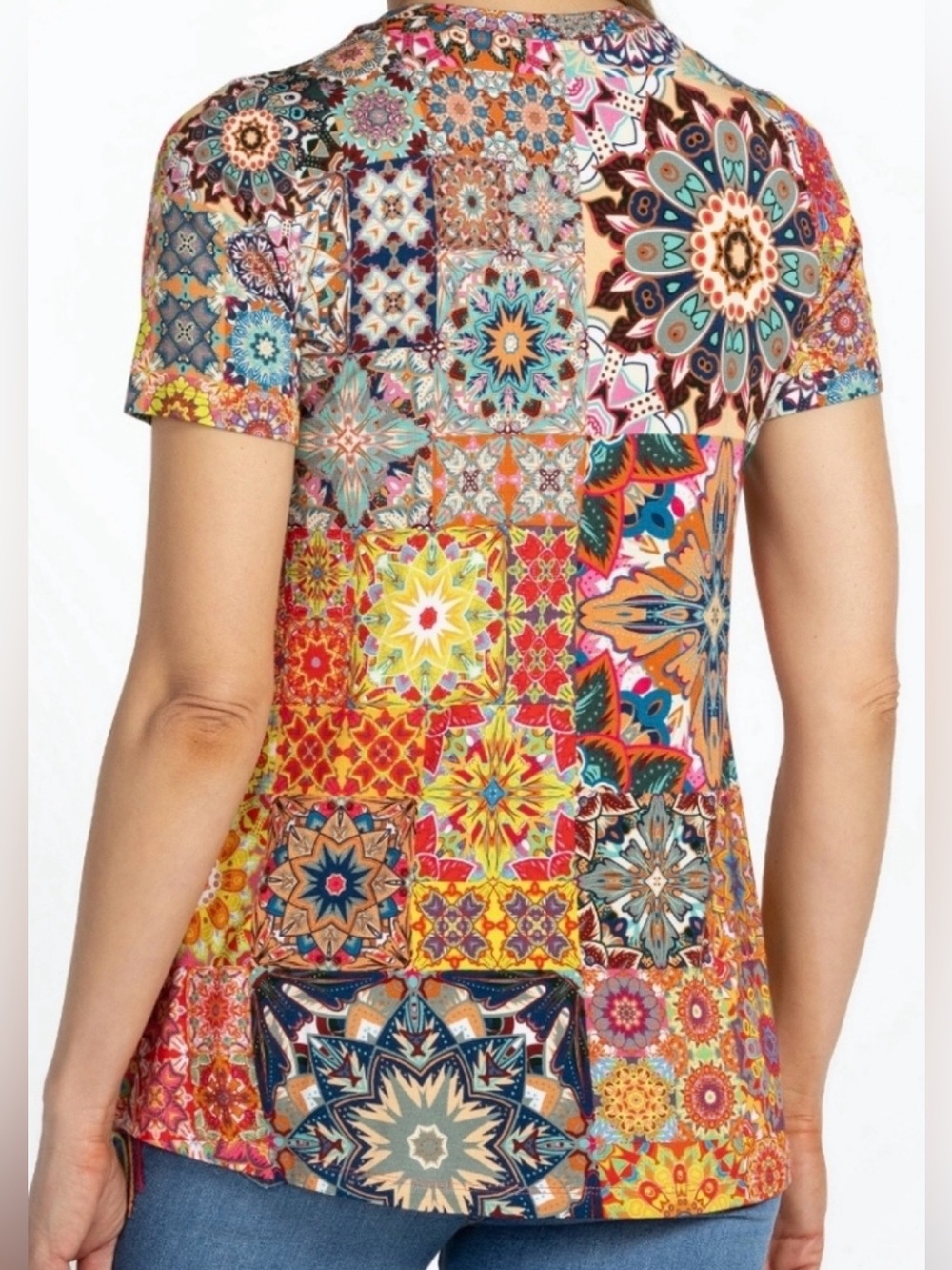 Johnny Was Multicolor Bamboo Floral Patch Tee - Picture 2 of 7